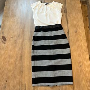 Banana Republic outfit black and gray pencil skirt w/ blouse